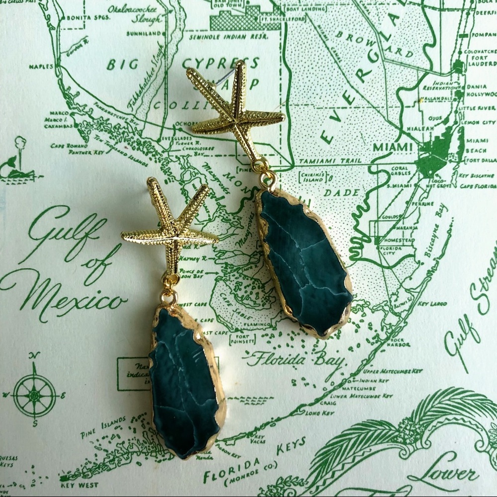 Starfish Resin Druzy Drop Earrings